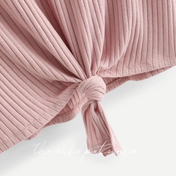 Plus pink short sleeve rib knit front knot tee - Picture 3 of 6